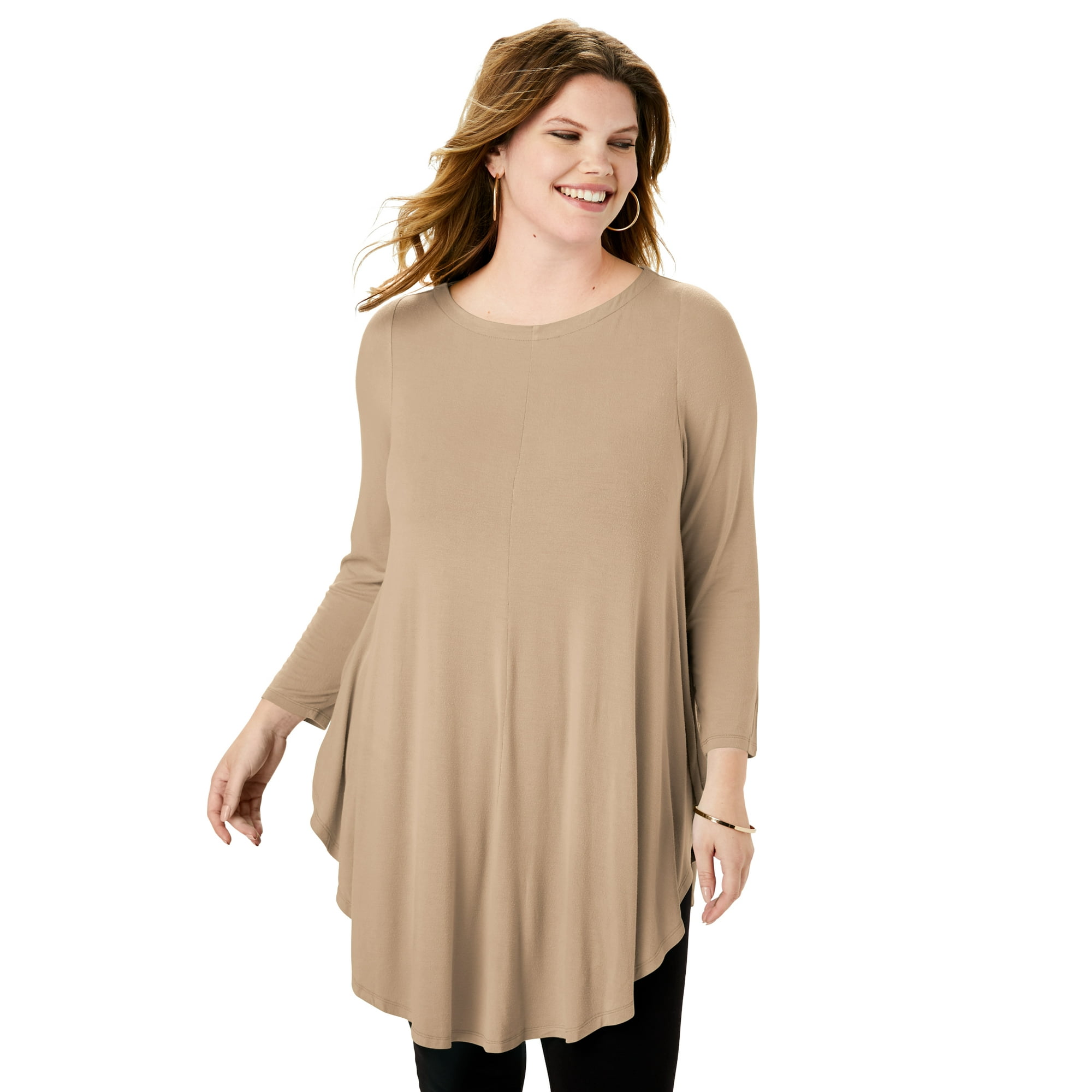 Roamans Womens Plus Size Swing Drape Tunic